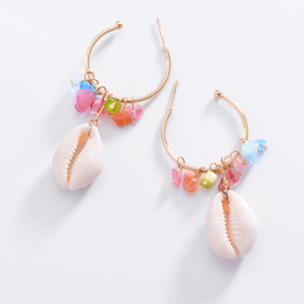 Seashell Drop Dangle Bead Earrings - Picture 3 of 6